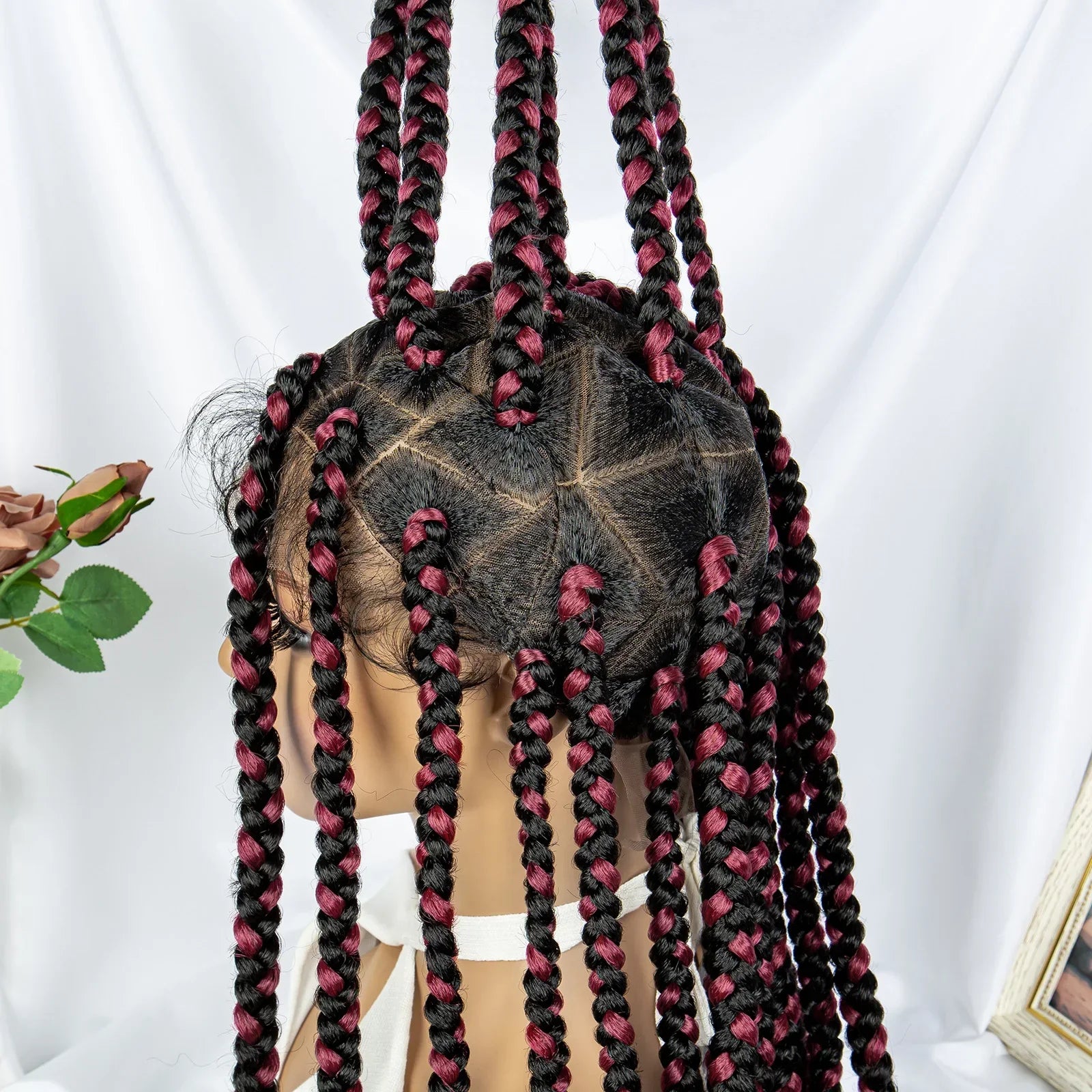 32" Triangle Knotless Box Braids Wig | KIMA Full Lace Front Braided Wig | Transparent Lace | Synthetic Braids