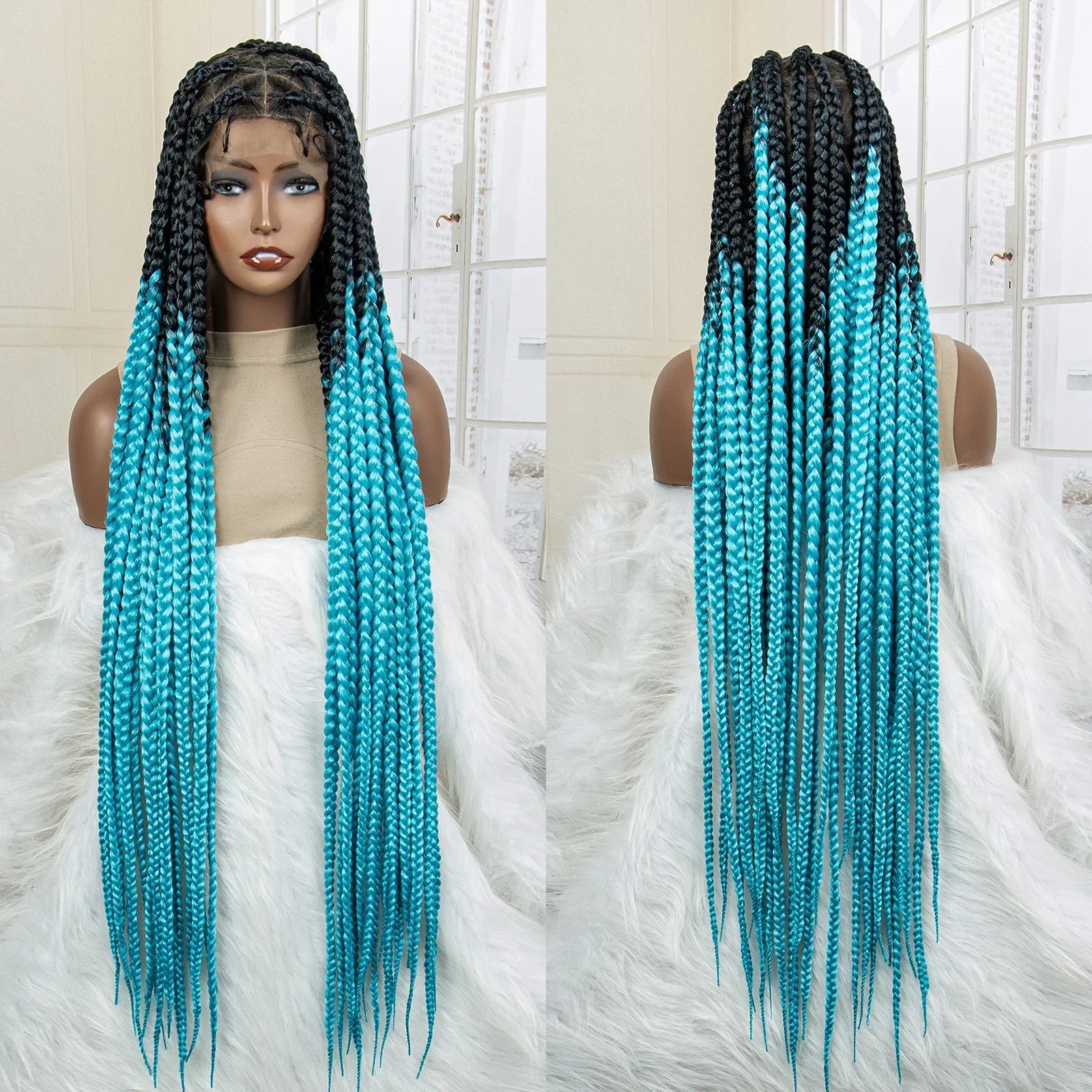 32" Triangle Knotless Box Braids Wig | KIMA Full Lace Front Braided Wig | Transparent Lace | Synthetic Braids