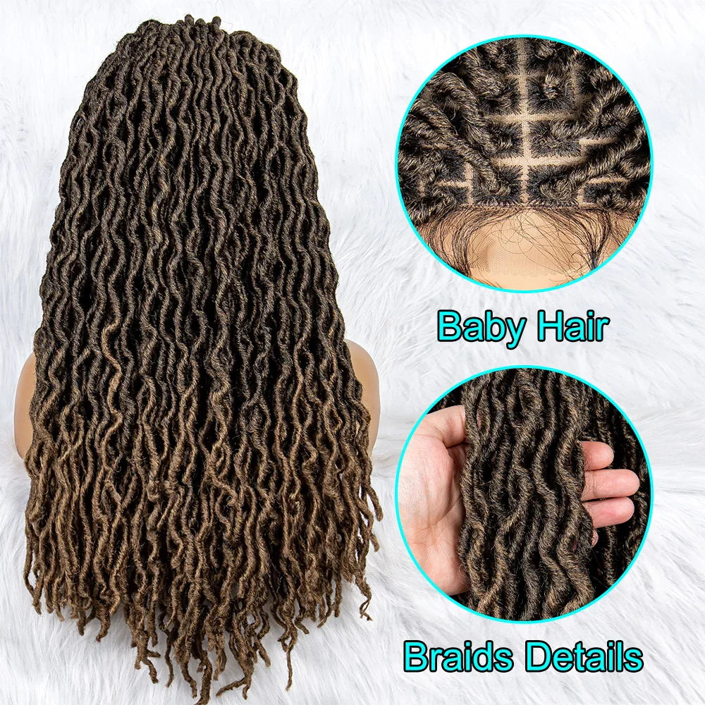 26" Goddess Locs Braided Wig | Lace Front Faux Locs Wig with Baby Hair | Synthetic Dreadlock Braids Wig for Women | Transparent Lace