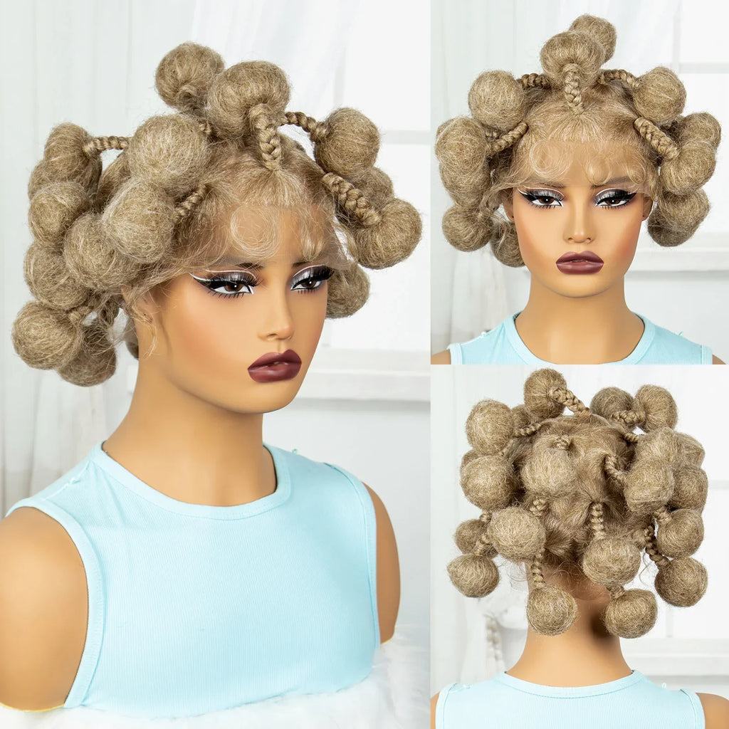 Bantu Knotless Box Braids Full Lace Wig | Short Cute Handmade Synthetic Lace Front