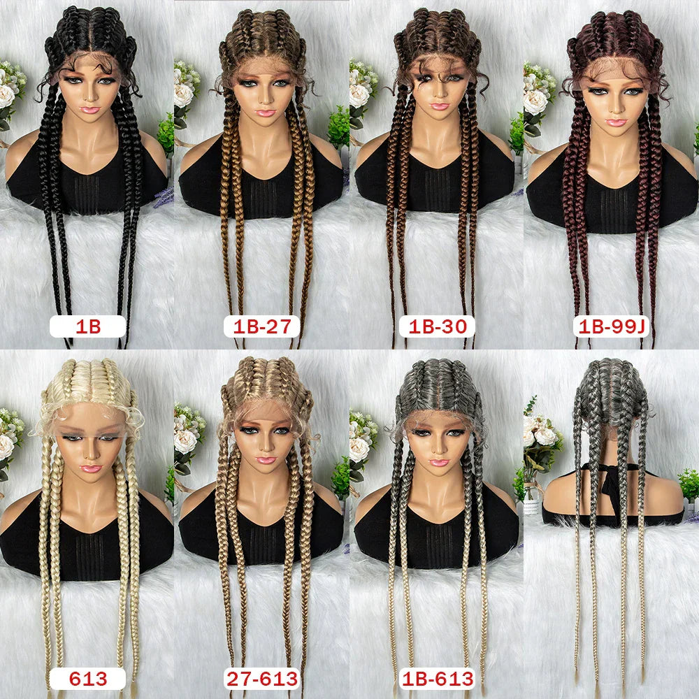 32" Full Lace Four Braid Box Braids Wig | Kanekalon Synthetic Braided Wig for Black Women