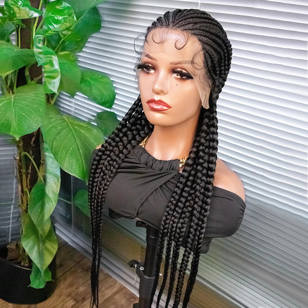 36" Long Cornrow Braids Wig | Full Lace Frontal | Baby Hair