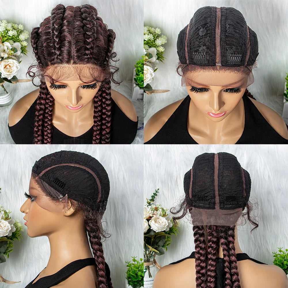 32" Full Lace Four Braid Box Braids Wig | Kanekalon Synthetic Braided Wig for Black Women