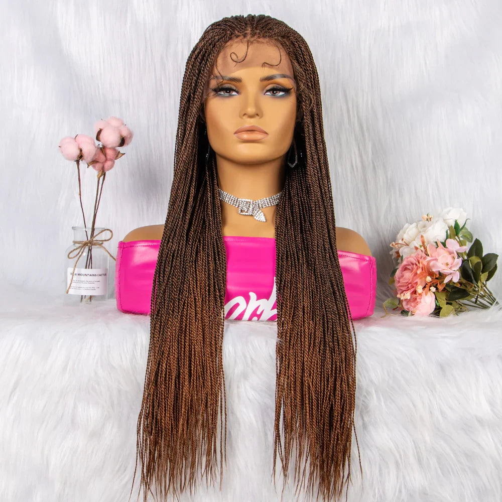 30" Twist Braided Lace Front Wig | Knotless Braids | Long Straight Hair | Heat Resistant Synthetic Wig | For Black Women