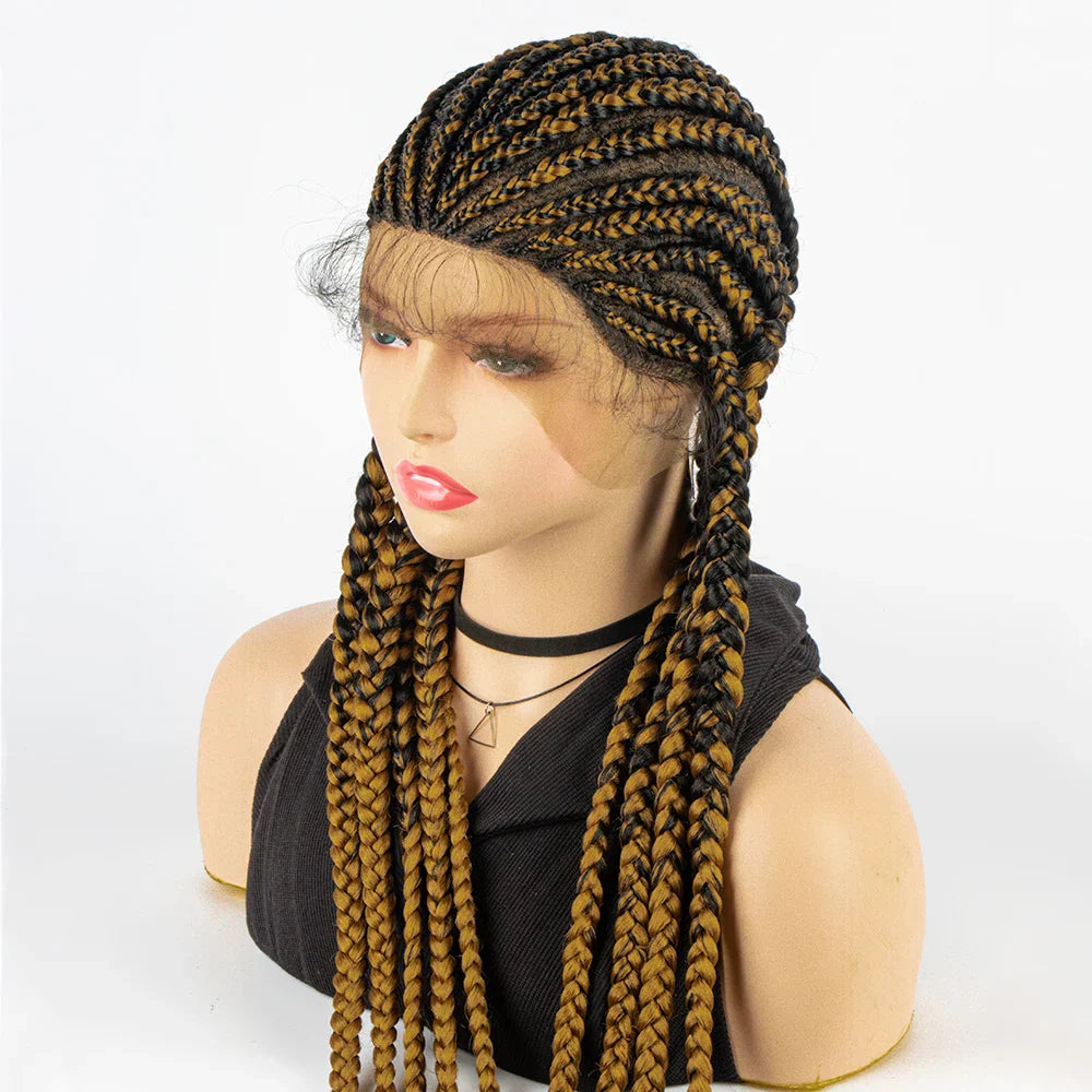 36" Long Cornrow Braids Wig | Full Lace Frontal | Baby Hair