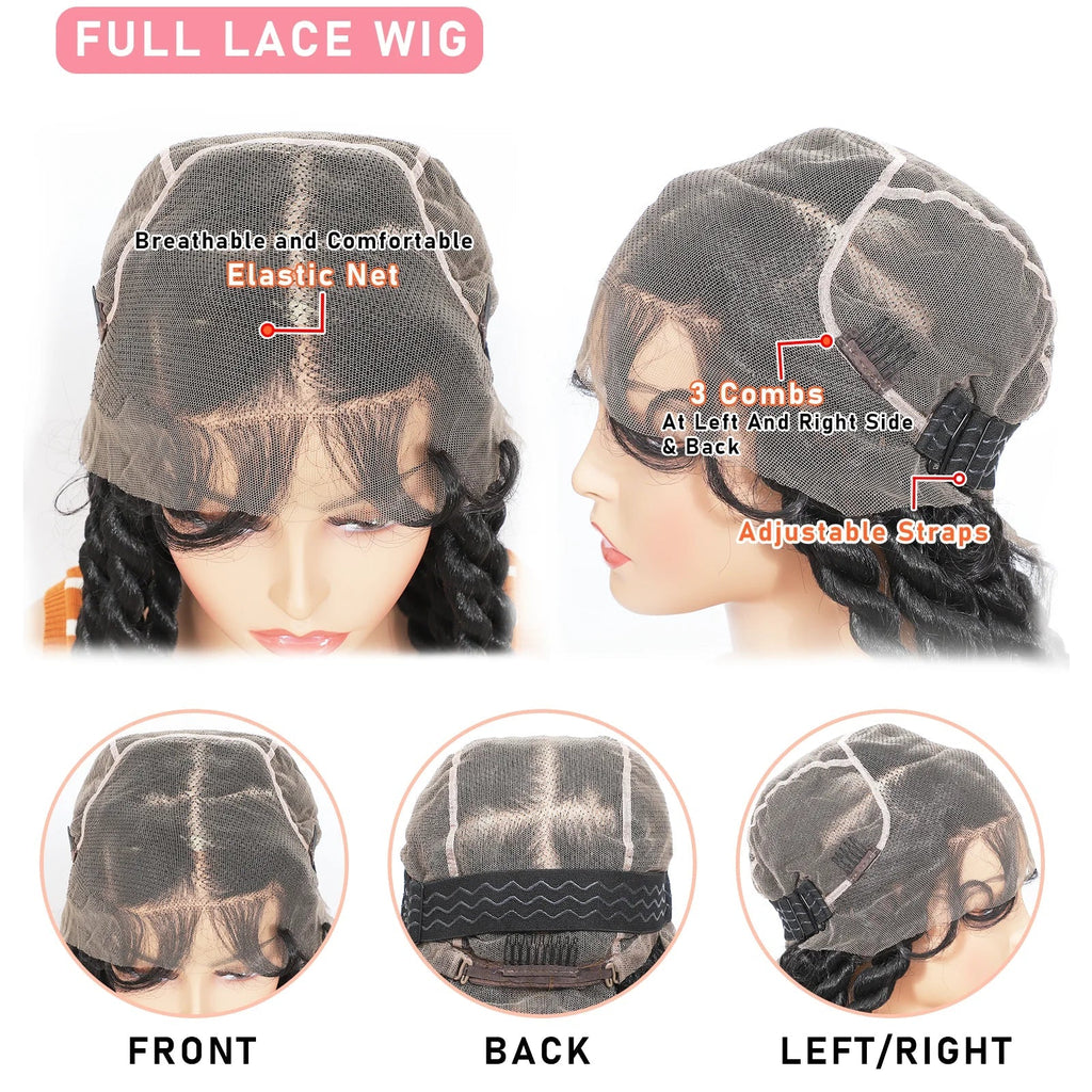 36" Hand-Tied Faux Locs Full Lace Wig | Transparent Lace | Goddess Braids | Synthetic Braided Wig