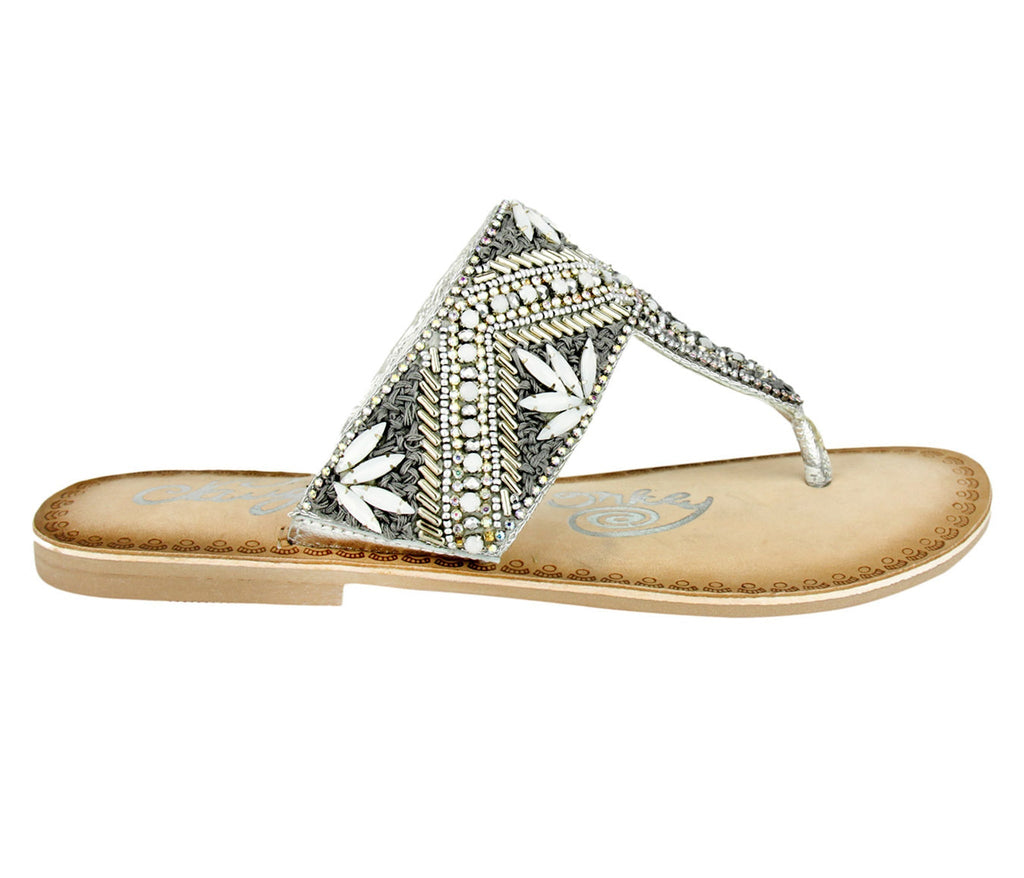 Amare Beaded Sandals in Silver