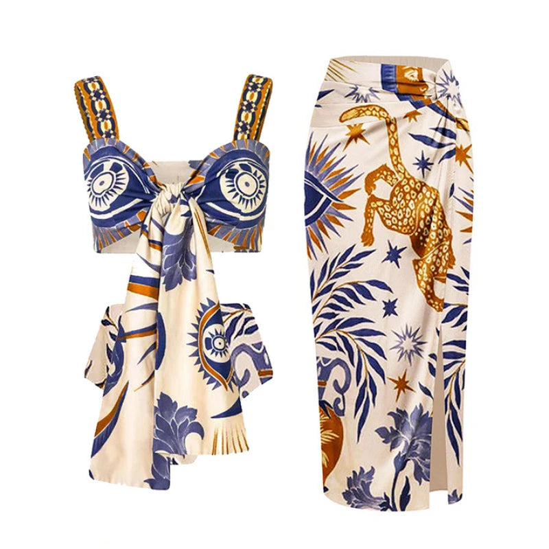 Animal Floral Print Bikini with Skirt For Women, Dumbo, BYMANYC New York.