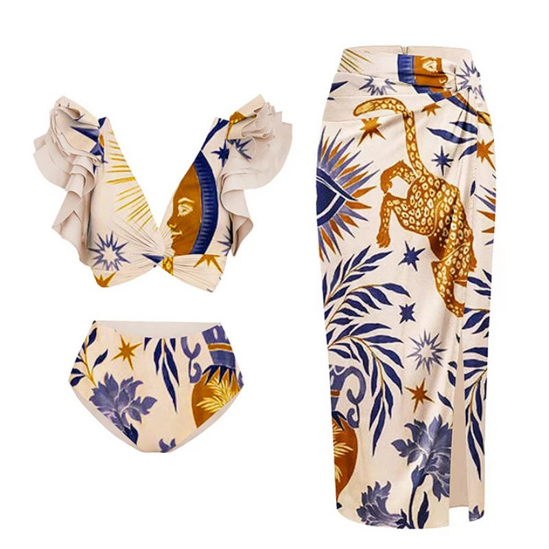 Animal Floral Print Bikini with Skirt For Women, Dumbo, BYMANYC New York.