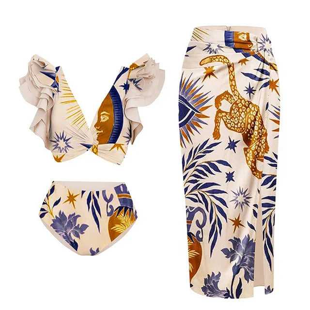 Animal Floral Print Bikini with Skirt For Women, Dumbo, BYMANYC New York.