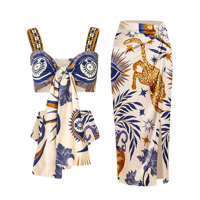 Animal Floral Print Bikini with Skirt For Women, Dumbo, BYMANYC New York.