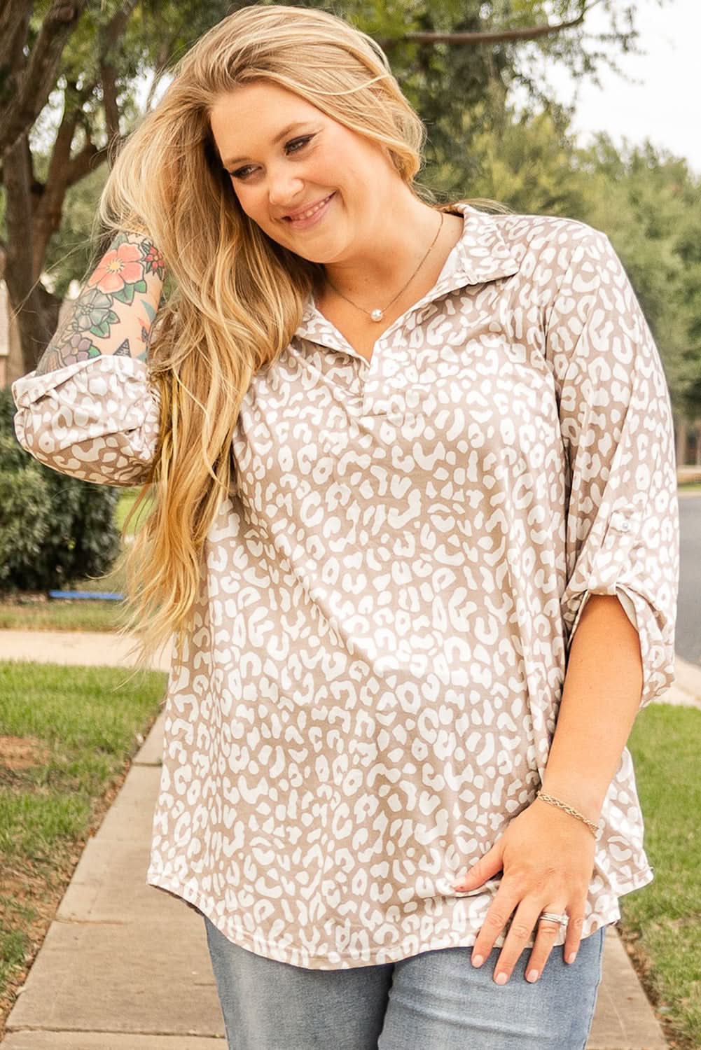 Apricot Leopard Print Plus Size Top by Love Salve