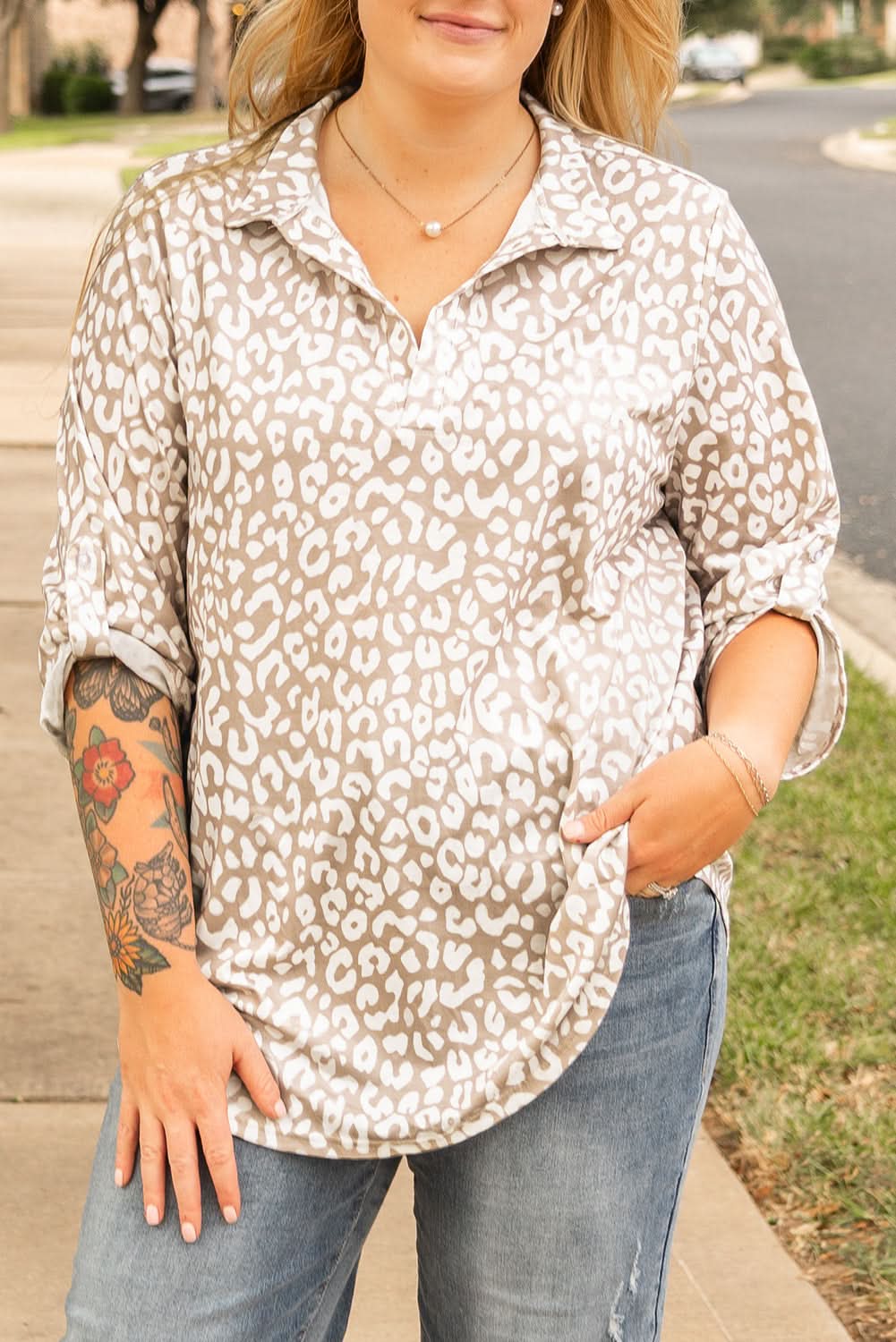 Apricot Leopard Print Plus Size Top by Love Salve
