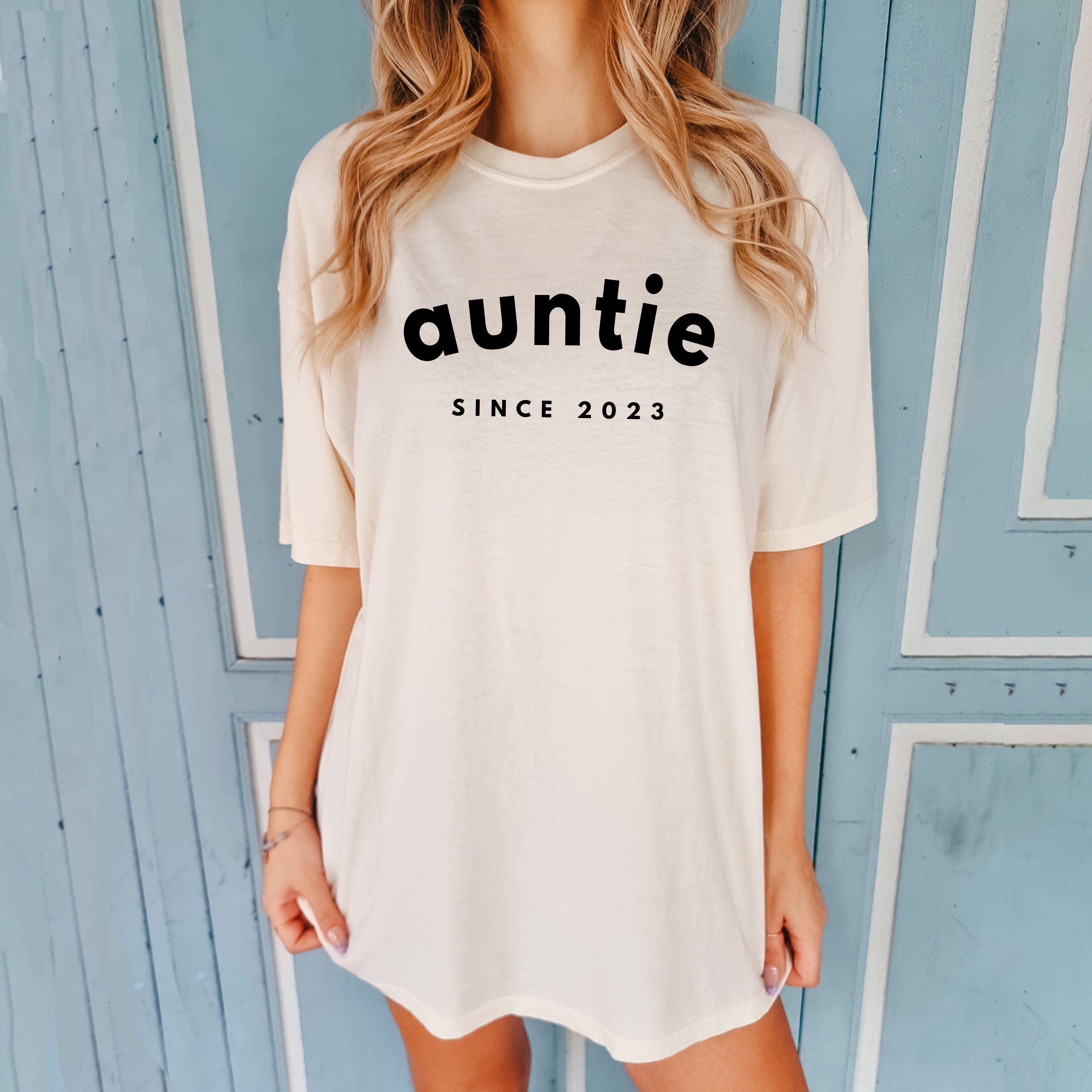 Aunt Personalized Est Year Comfort Colors Graphic Tees (Sportan Font)