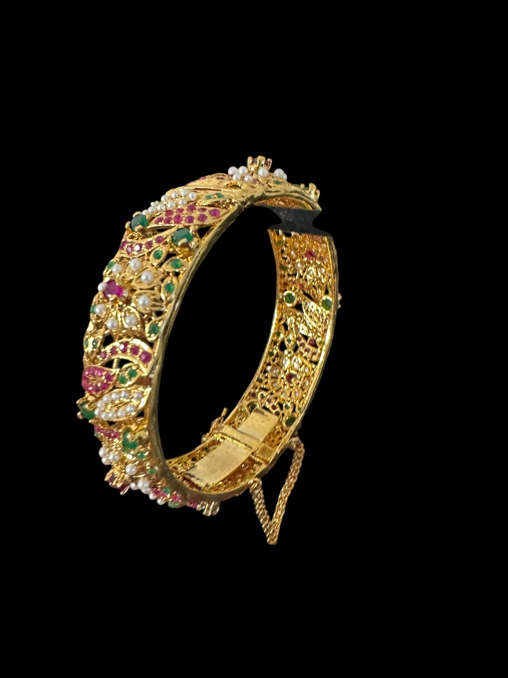 B810 Jadau bangles in ruby emerald pearl ( READY TO SHIP )