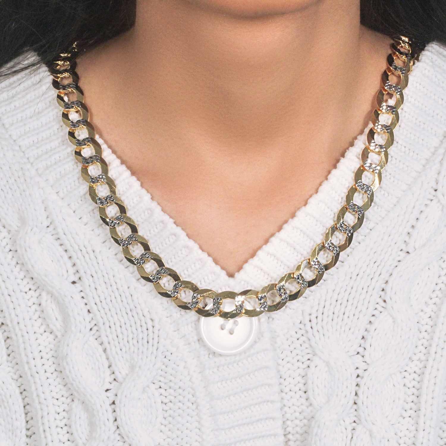 14k Two Tone Gold Pave Curb Chain (12.18 mm)