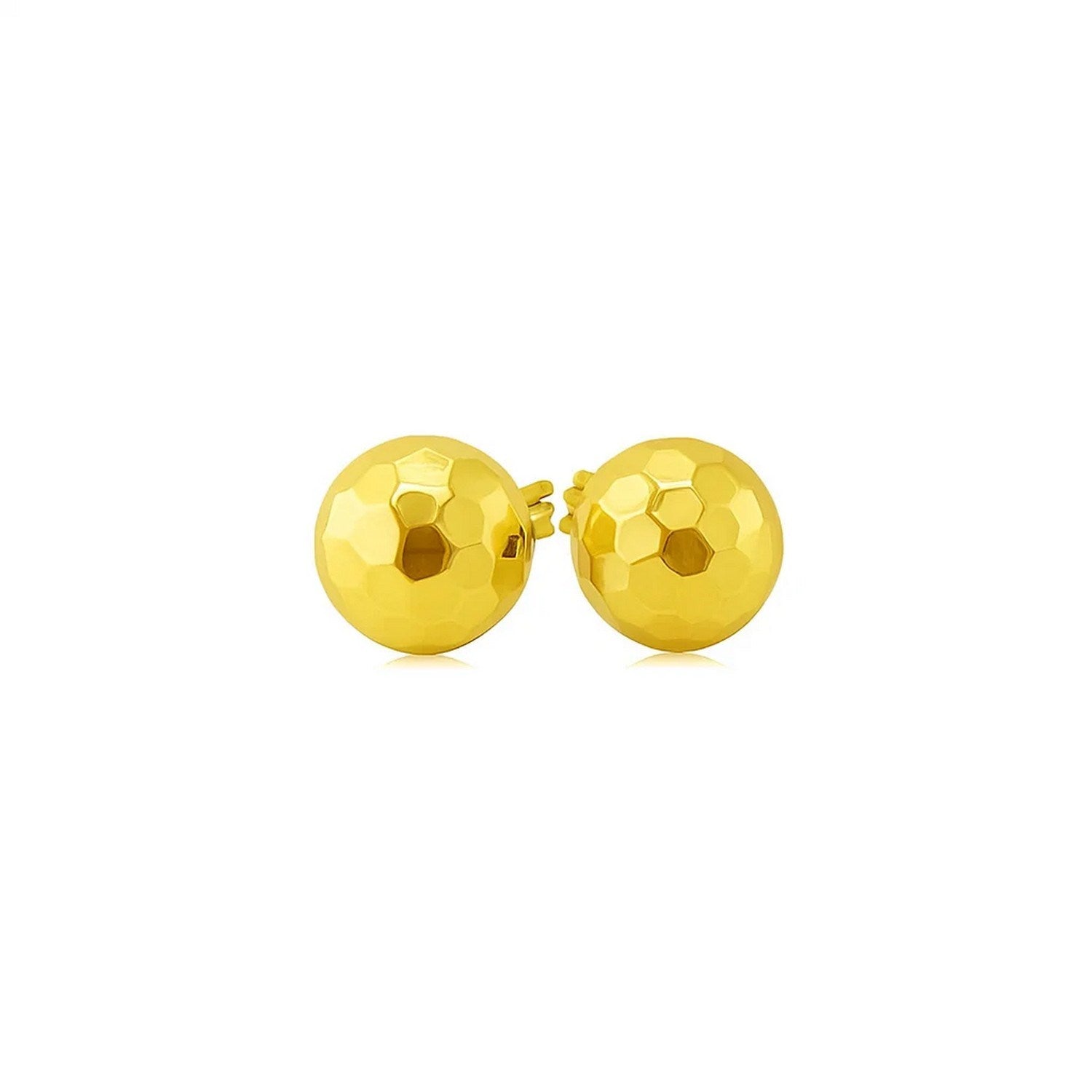 14k Yellow Gold Ball Earrings with Faceted Texture(7mm)