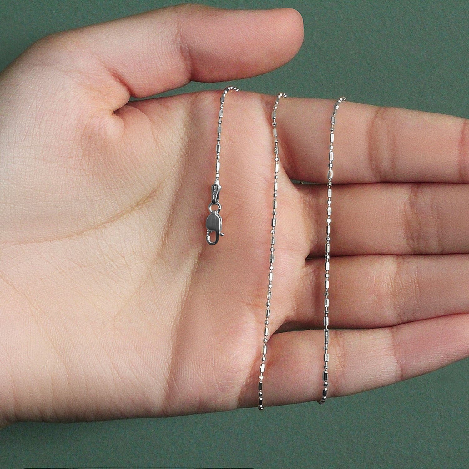 14k White Gold Diamond-Cut Alternating Bead Chain (1.10 mm)