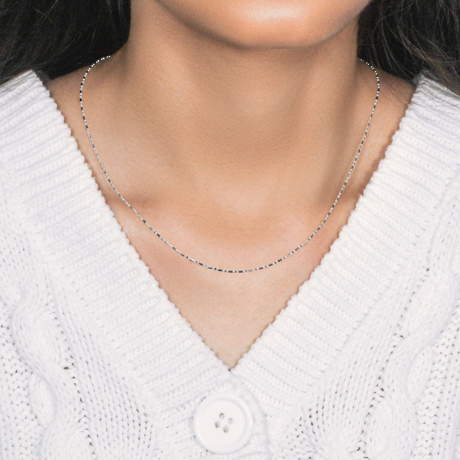 14k White Gold Diamond-Cut Alternating Bead Chain (1.10 mm)