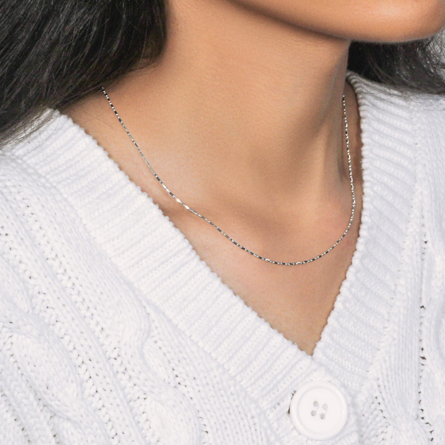 14k White Gold Diamond-Cut Alternating Bead Chain (1.10 mm)