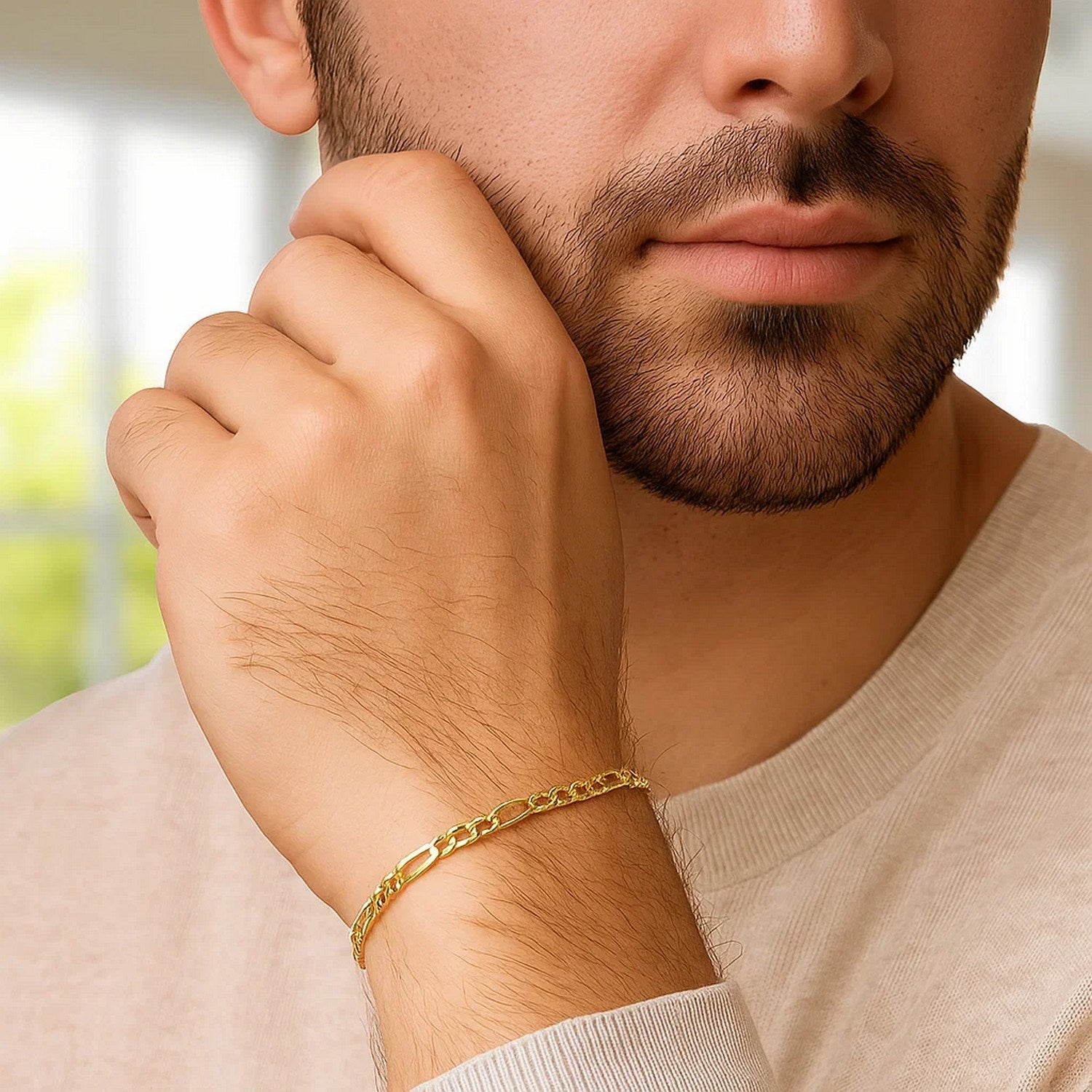 14k Yellow Gold Solid Figaro Bracelet (3.00 mm)