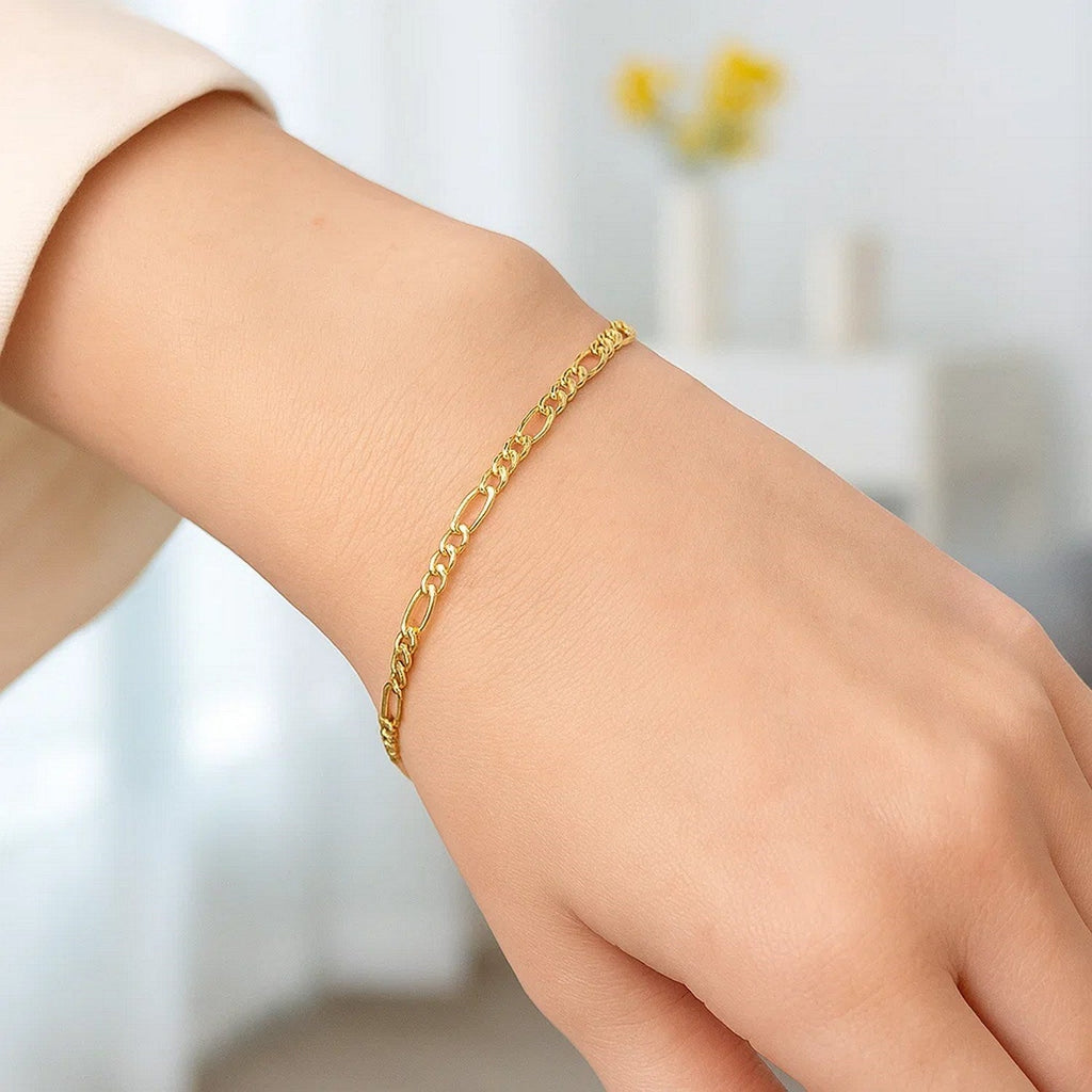 14k Yellow Gold Solid Figaro Bracelet (3.00 mm)