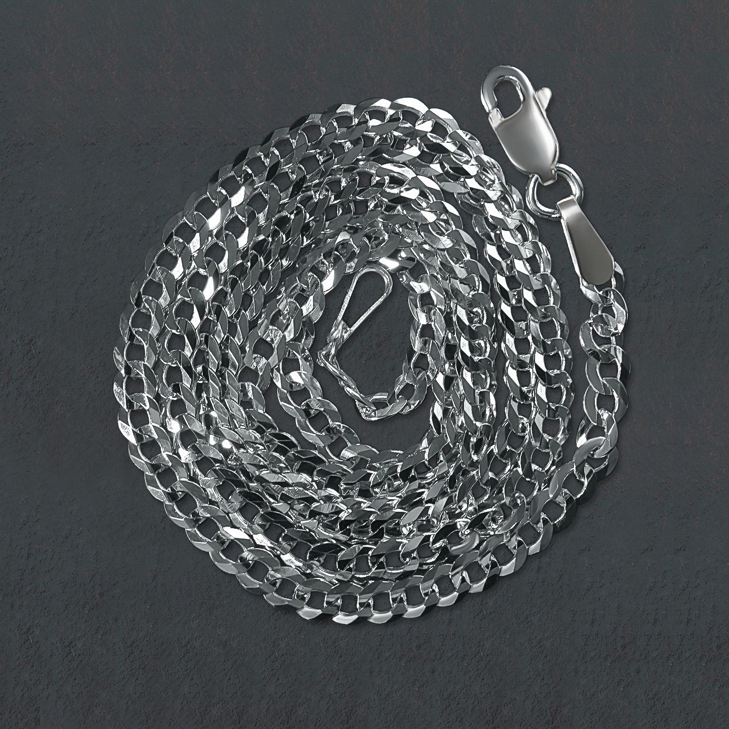 14k White Gold Solid Curb Chain (2.60 mm)