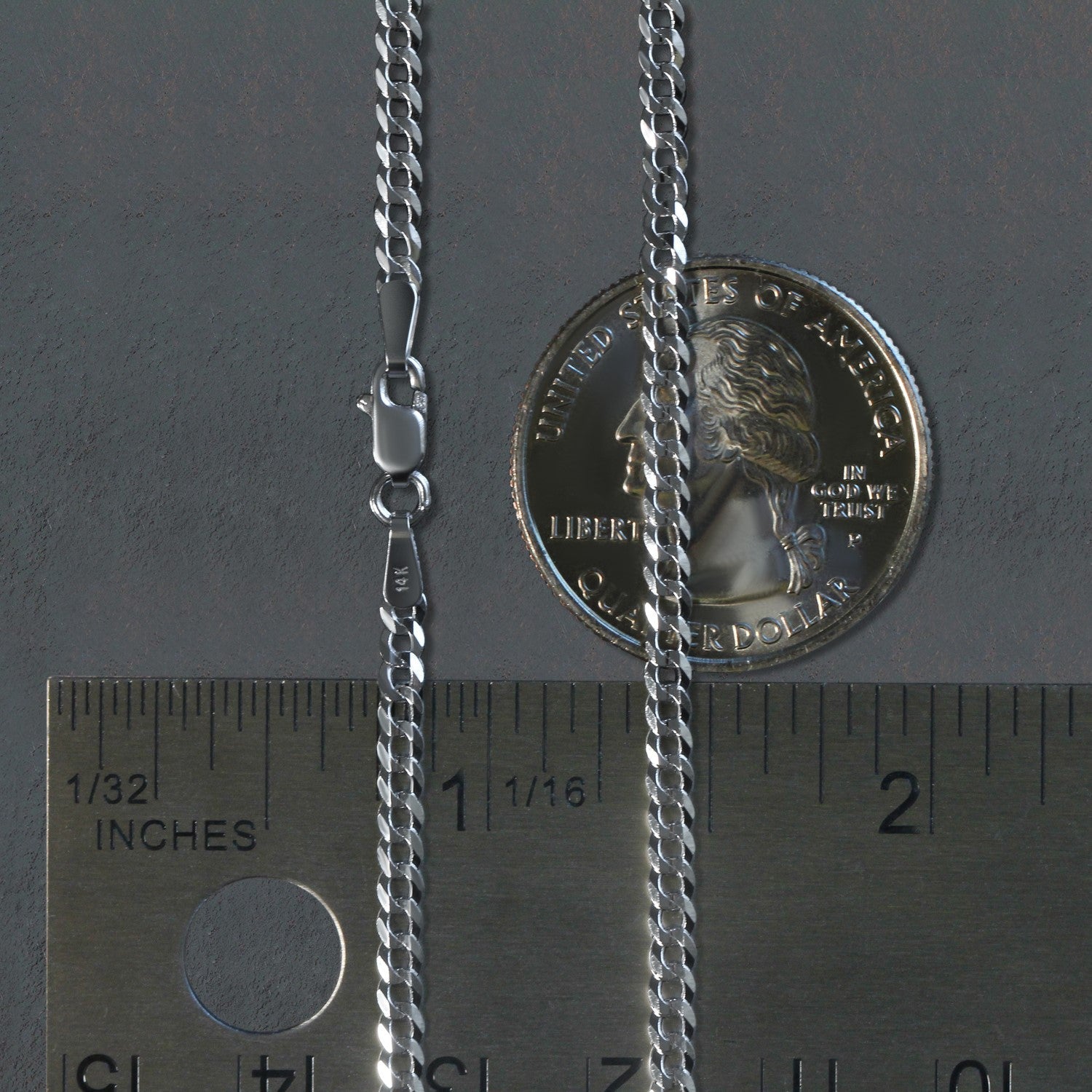 14k White Gold Solid Curb Chain (2.60 mm)