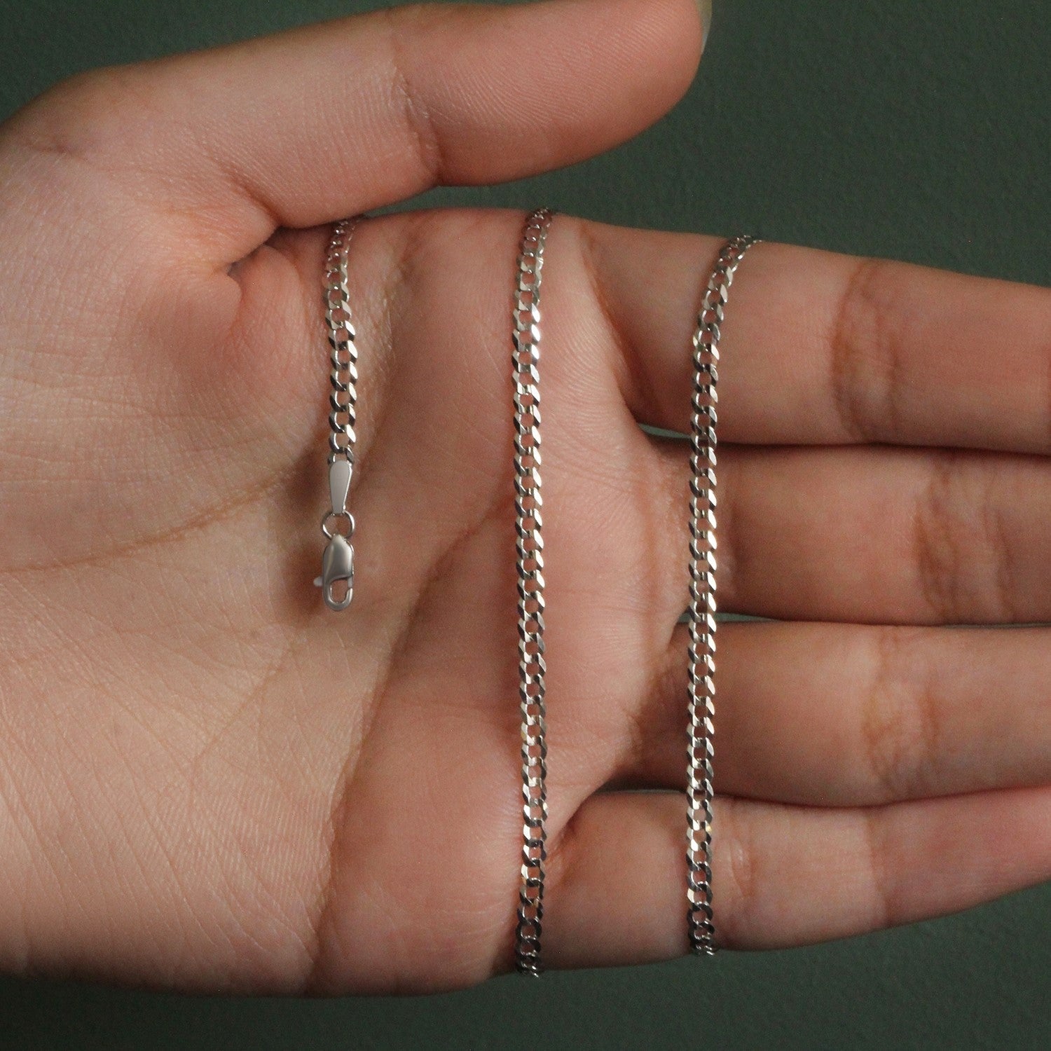 14k White Gold Solid Curb Chain (2.60 mm)