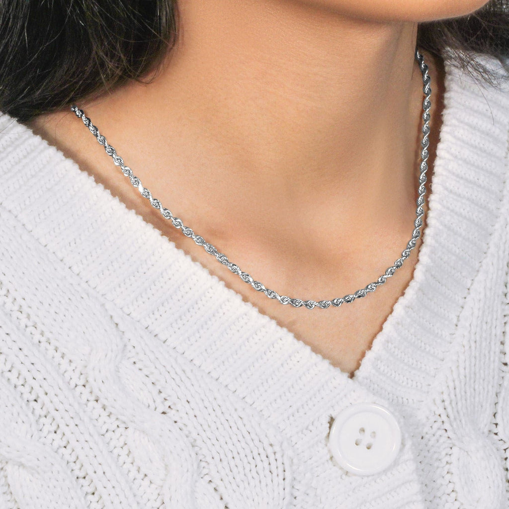 14k White Gold Solid Diamond Cut Rope Chain (3.00 mm)