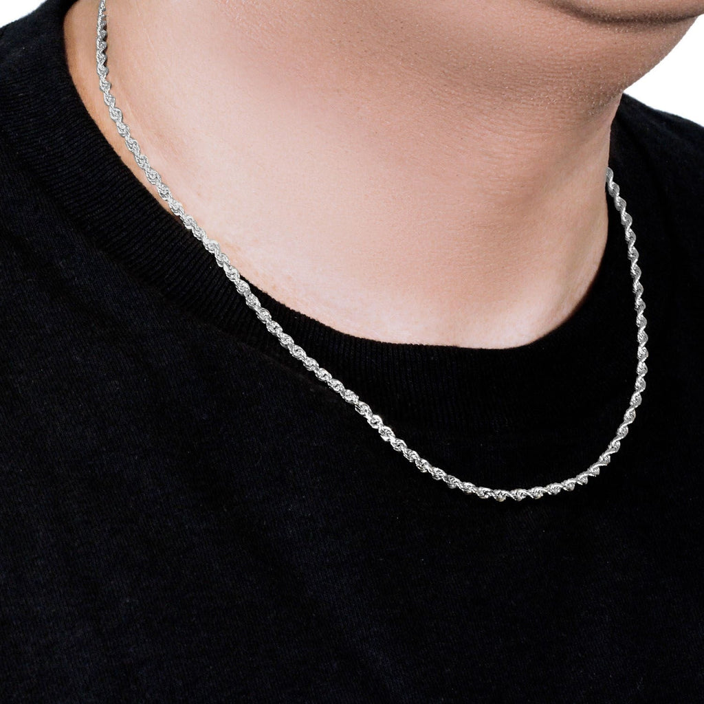 14k White Gold Solid Diamond Cut Rope Chain (3.00 mm)