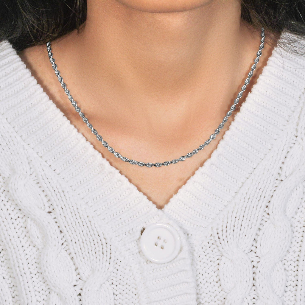 14k White Gold Solid Diamond Cut Rope Chain (3.00 mm)