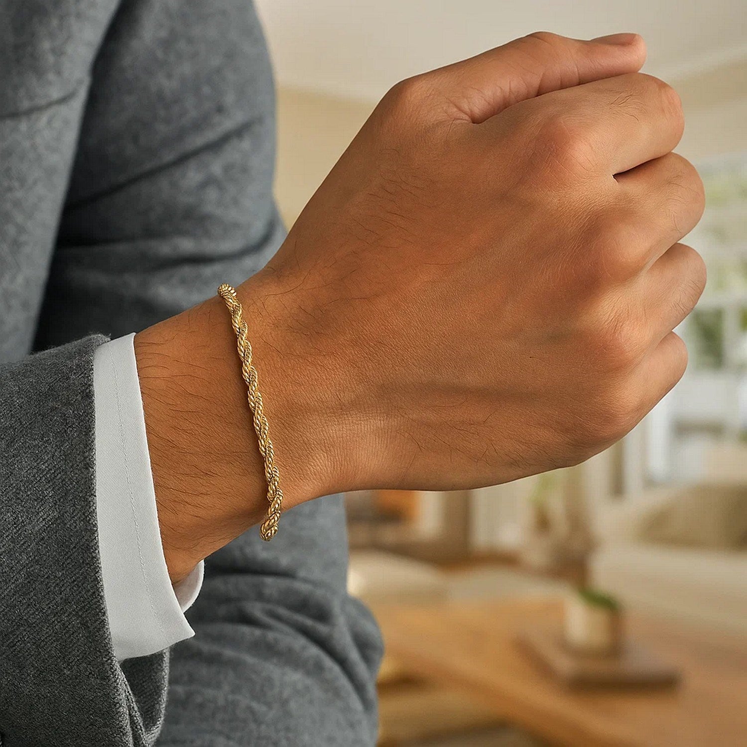 14k Yellow Gold Solid Diamond Cut Rope Bracelet (2.50 mm)