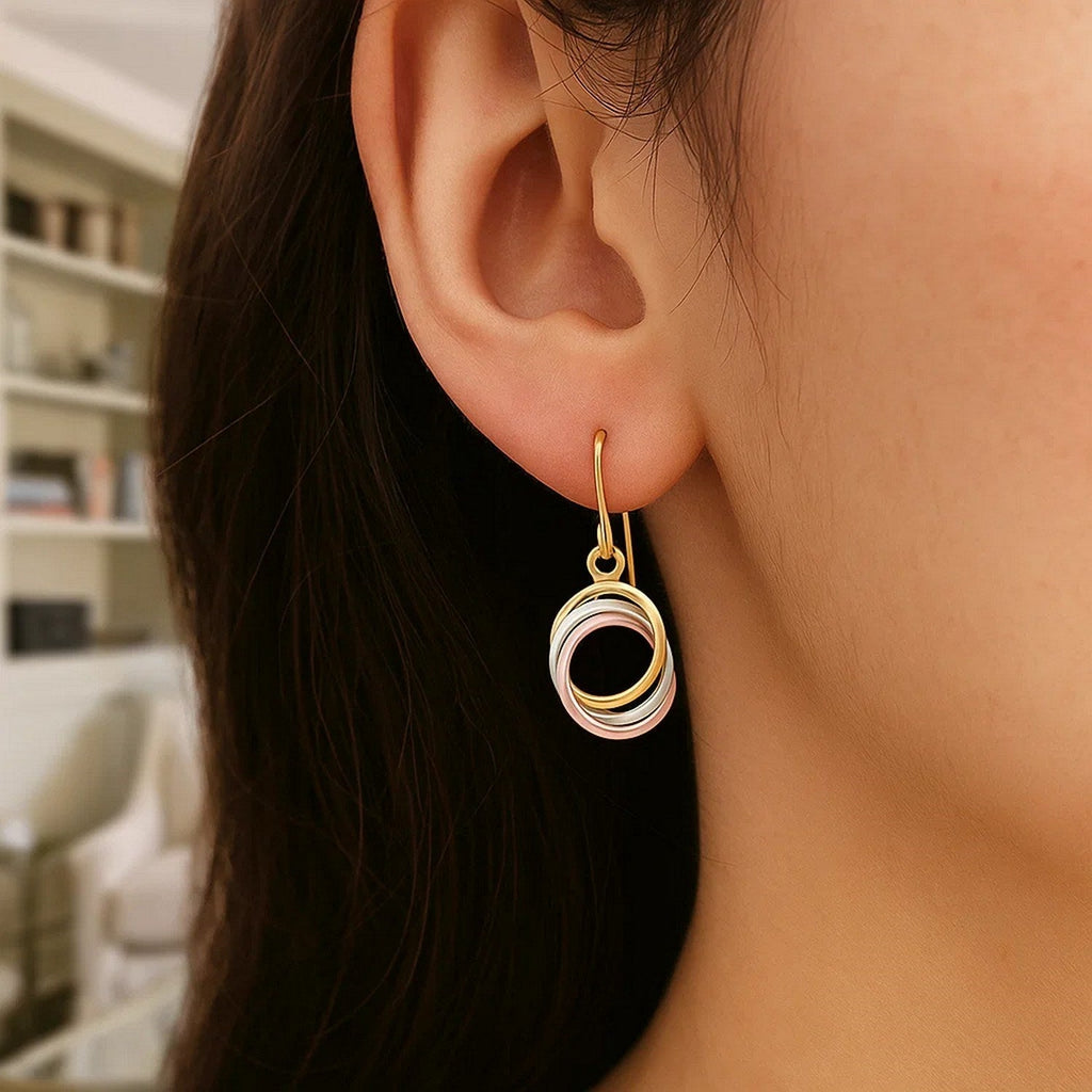 14k Tri-Color Gold Open Entwined Ring Earrings