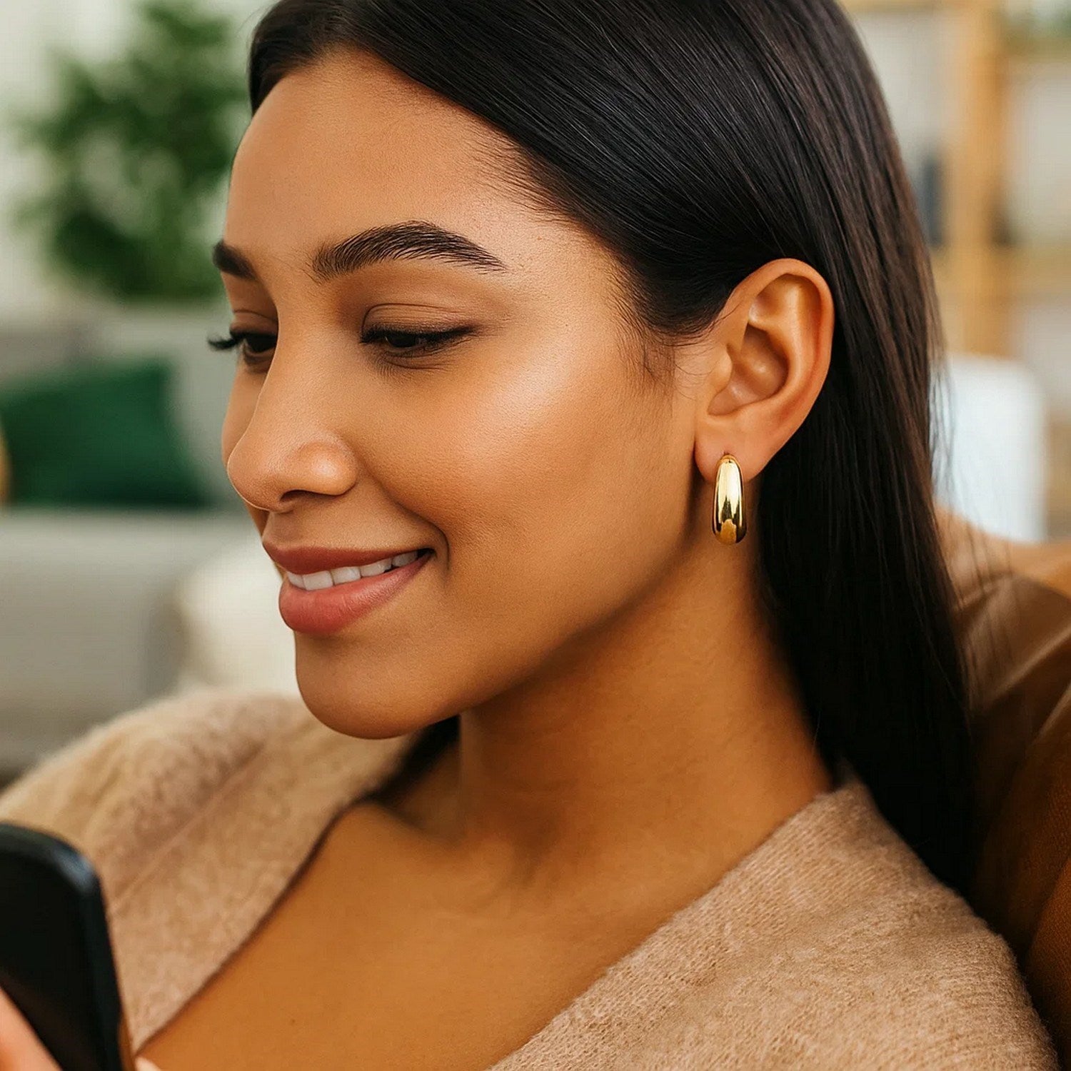 14k Yellow Gold Large Tapered Hoop Earrings(20x20mm)