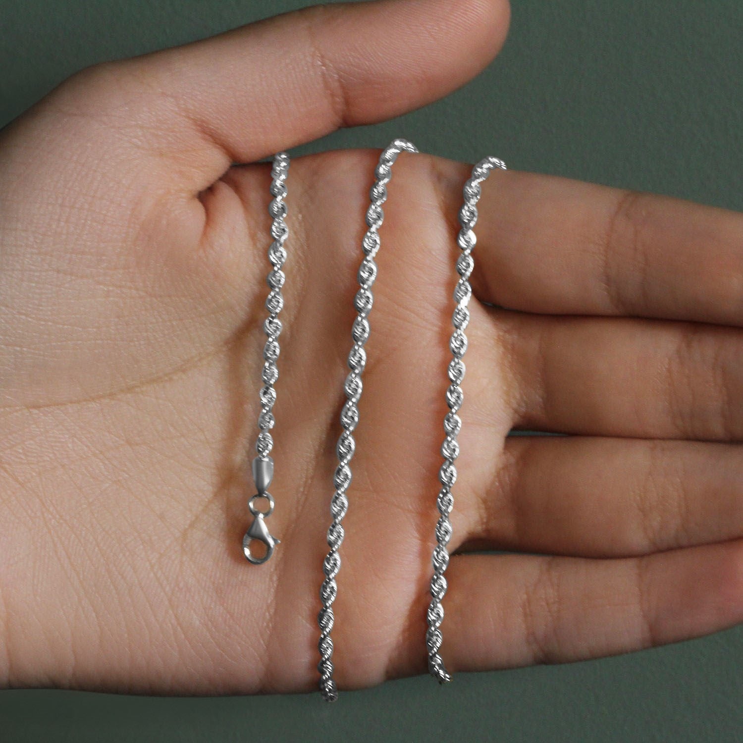 14k White Gold Solid Diamond Cut Rope Chain (2.50 mm)