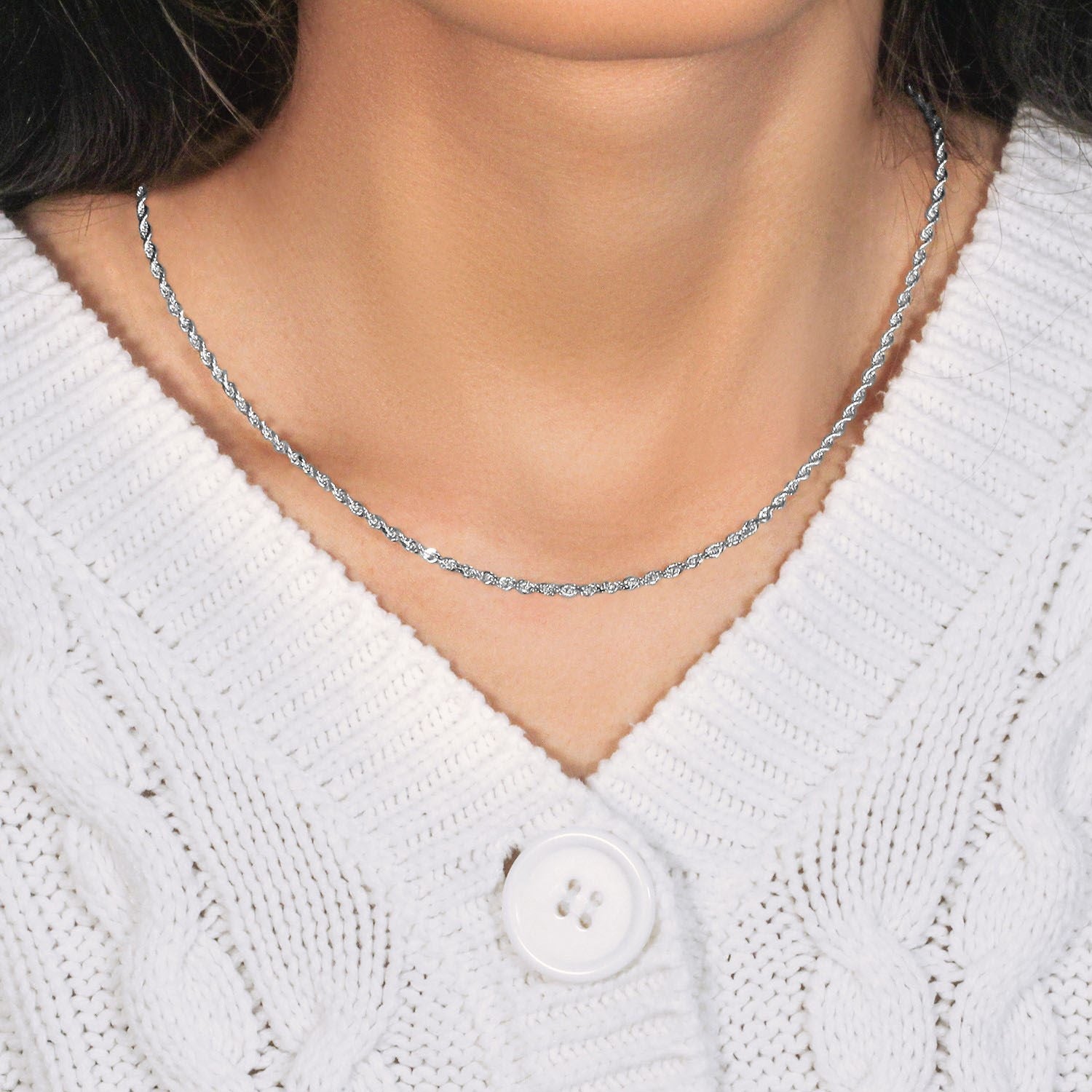 14k White Gold Solid Diamond Cut Rope Chain (2.50 mm)