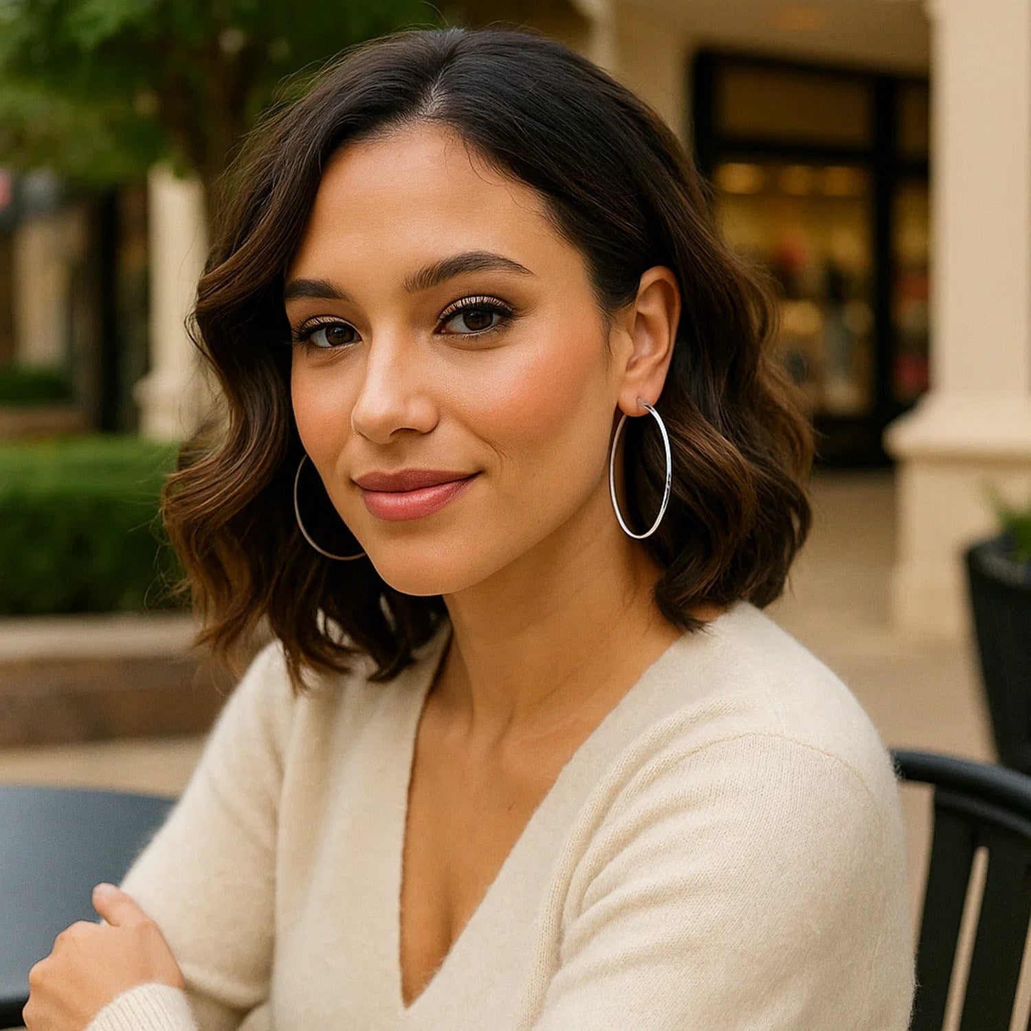 14k White Gold Polished Hoop Earrings (2x60mm)