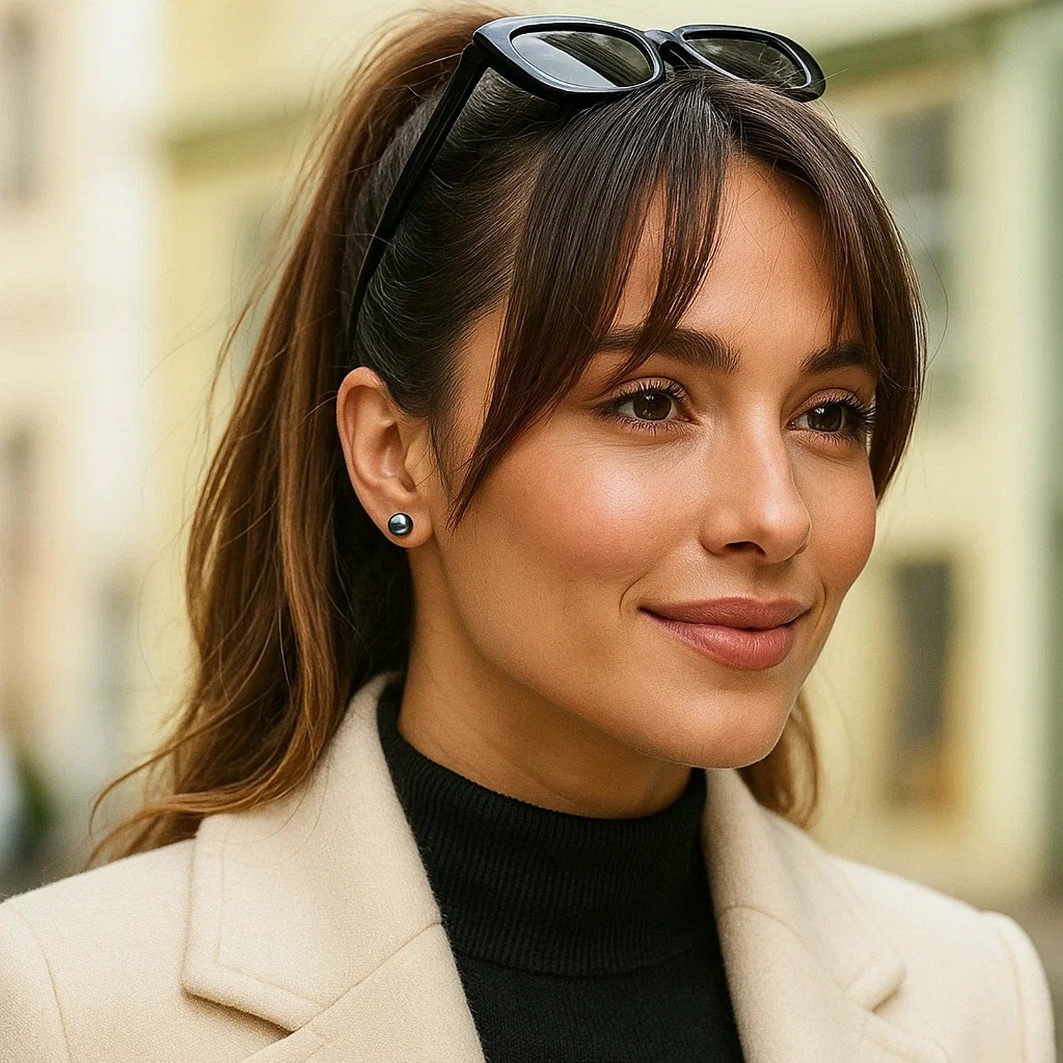 14k Yellow Gold Cultured Black Pearl Stud Earrings (6mm)