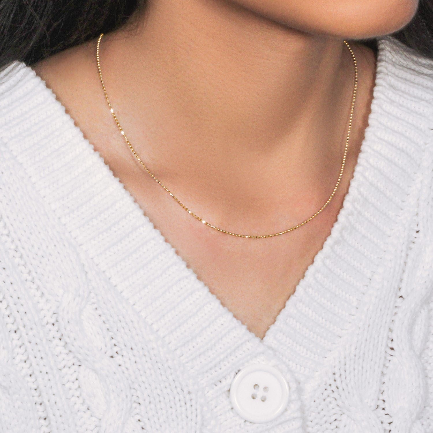 14k Yellow Gold Diamond-Cut Bead Chain (1.10 mm)