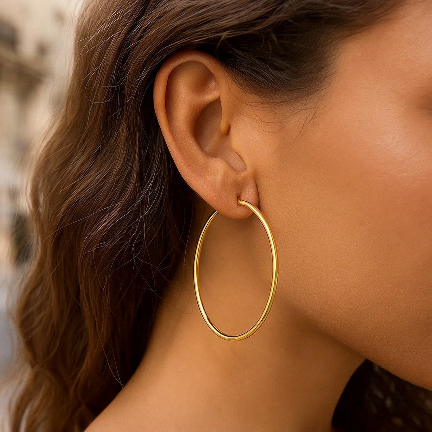 14k Yellow Gold Polished Hoop Earrings (2x55mm)