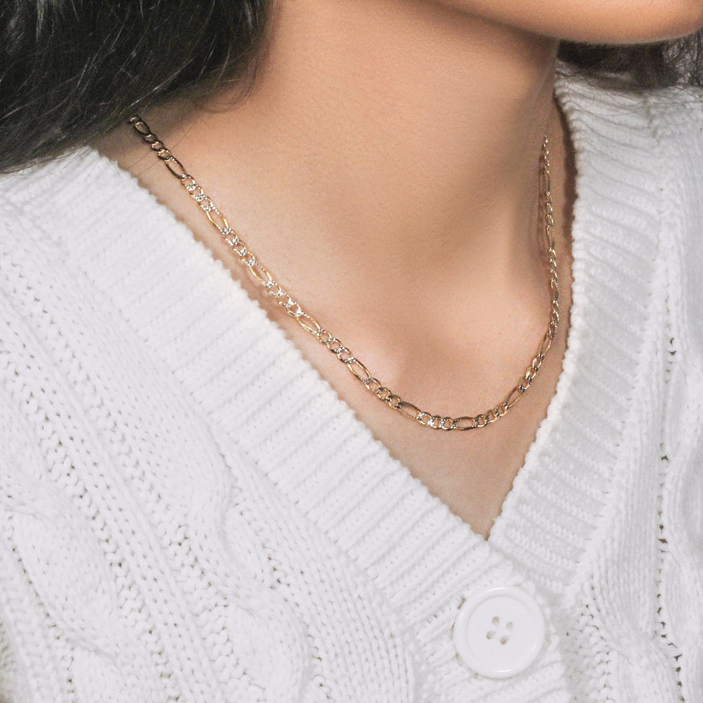 14K Yellow Gold Solid Pave Figaro Chain (3.80 mm)