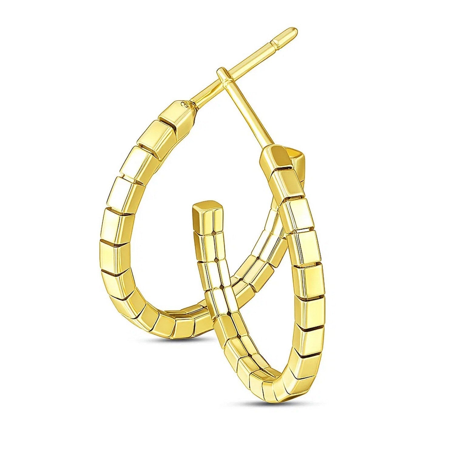 14k Yellow Gold Brick Omega Hoop Earrings