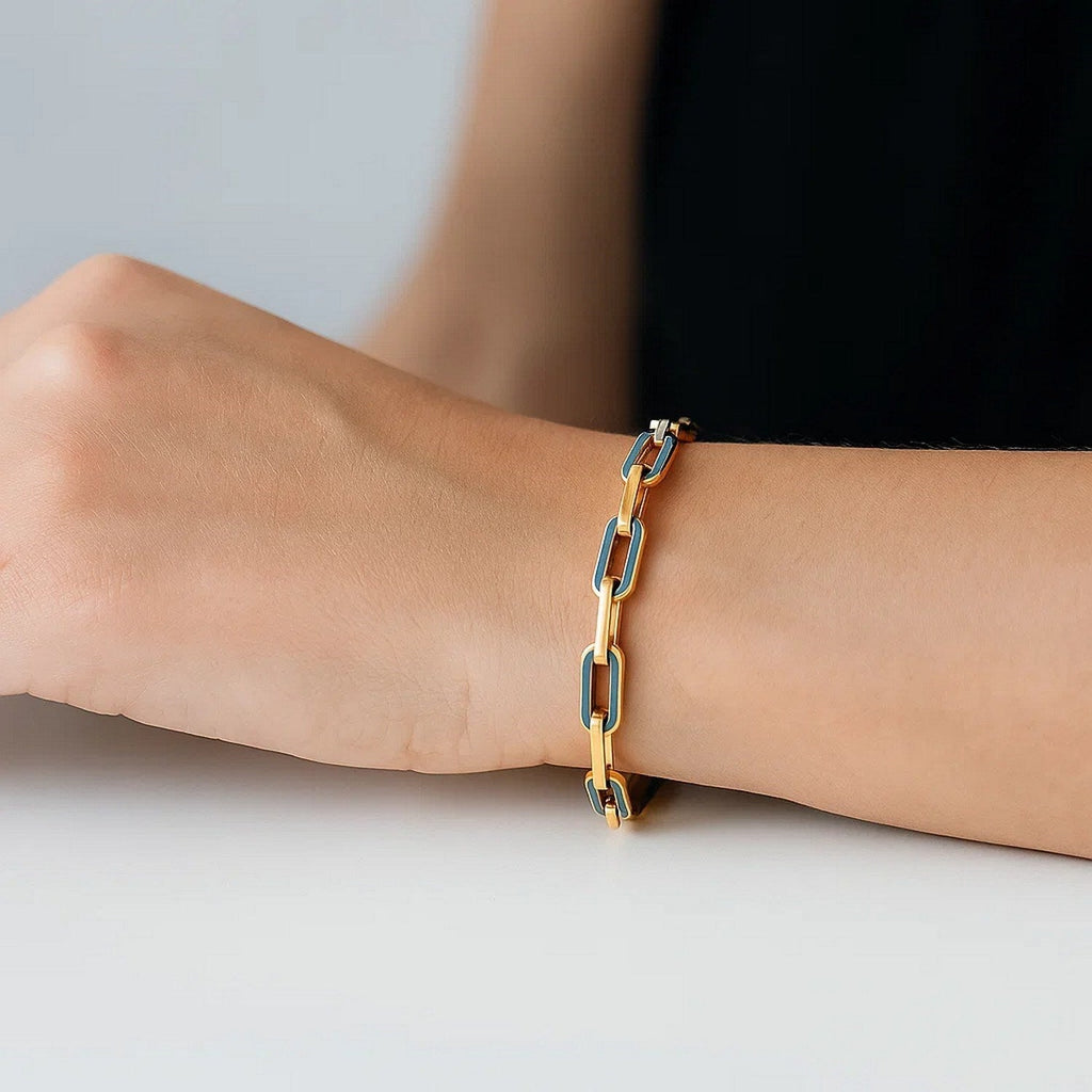 14k Yellow Gold Turquoise Paperclip Gem Link Bracelet (7.00 mm)