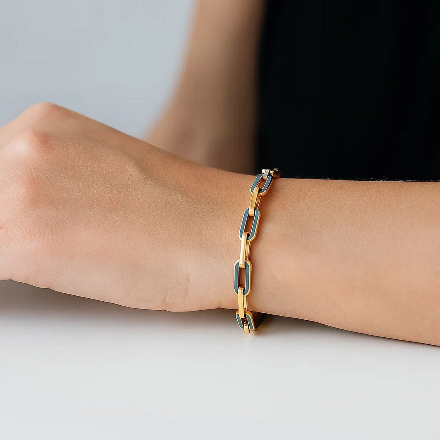 14k Yellow Gold Turquoise Paperclip Gem Link Bracelet (7.00 mm)