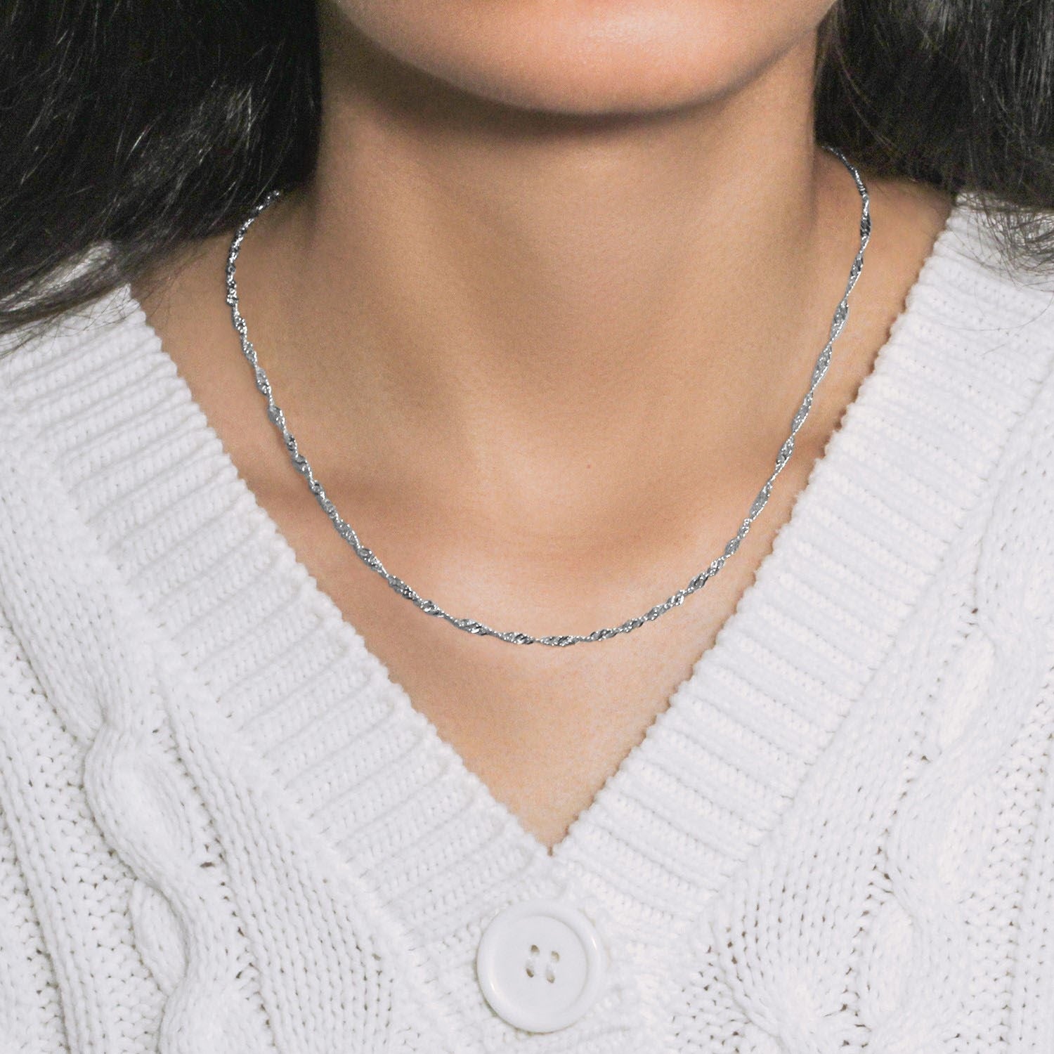 14k White Gold Singapore Chain (2.10 mm)