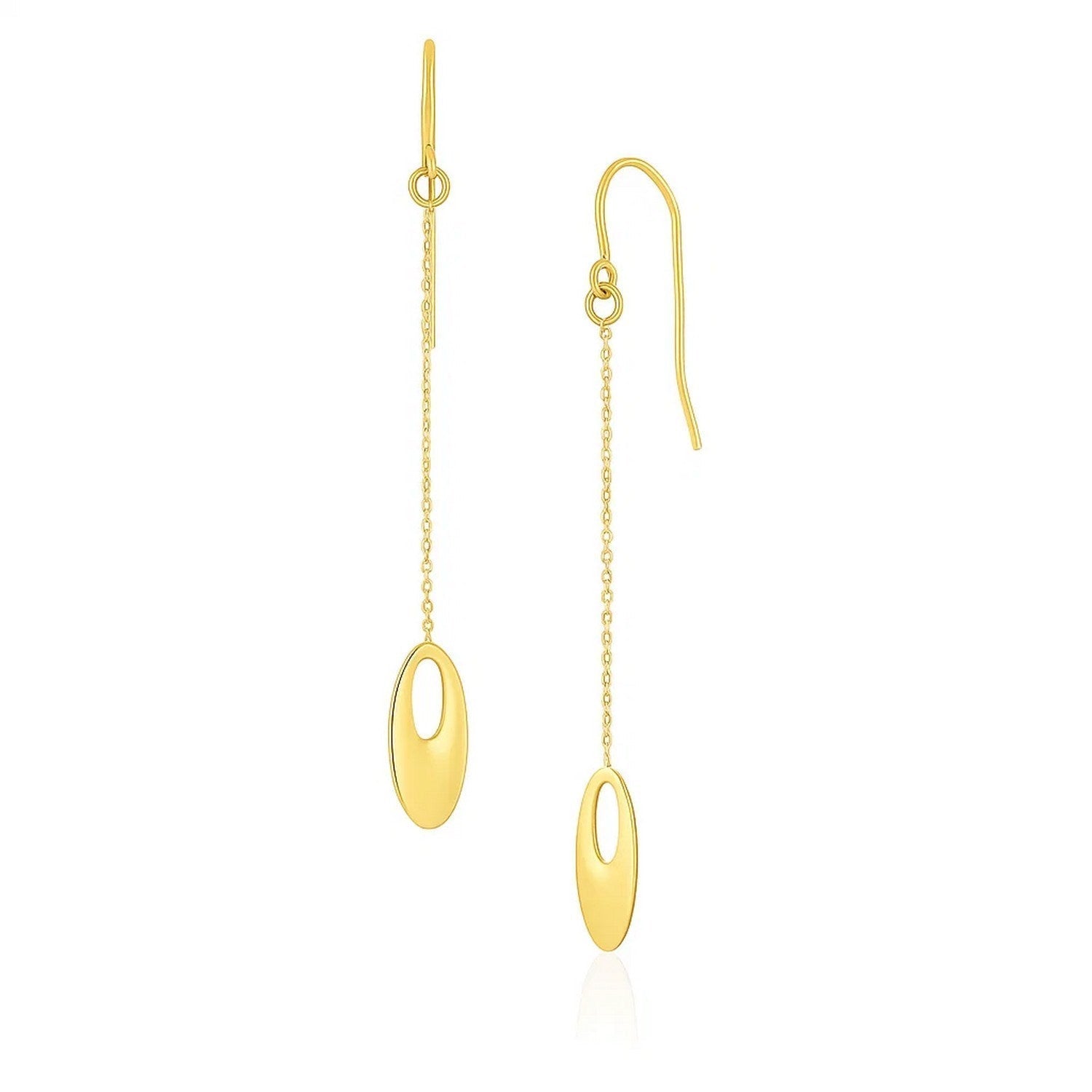14k Yellow Gold Cutout Oval Chain Dangling Earrings