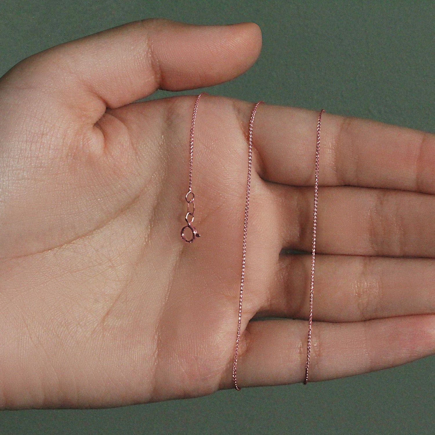 14k Rose Gold Diamond Cut Round Wheat Chain (0.70 mm)