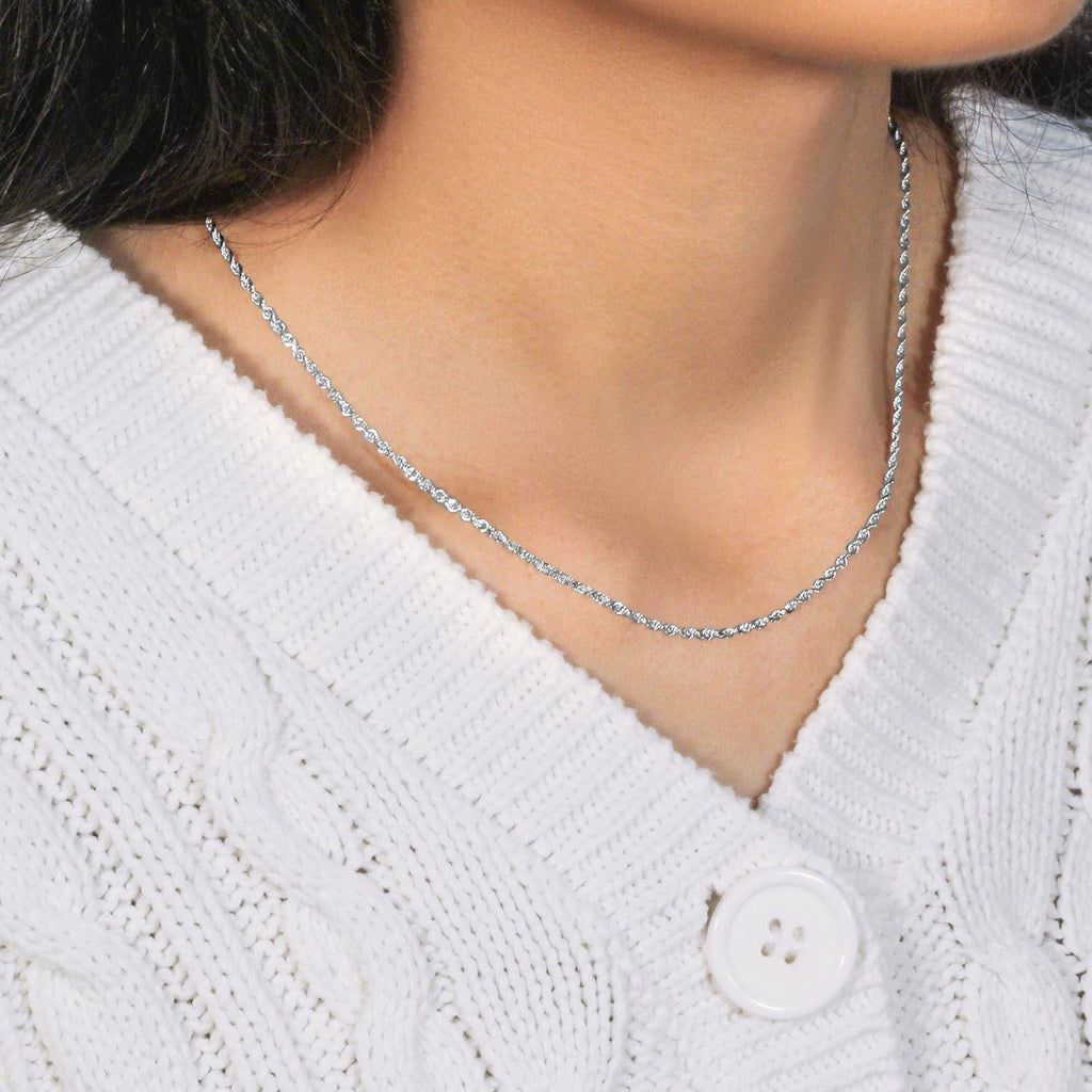 14k White Gold Solid Diamond Cut Rope Chain (2.00 mm)