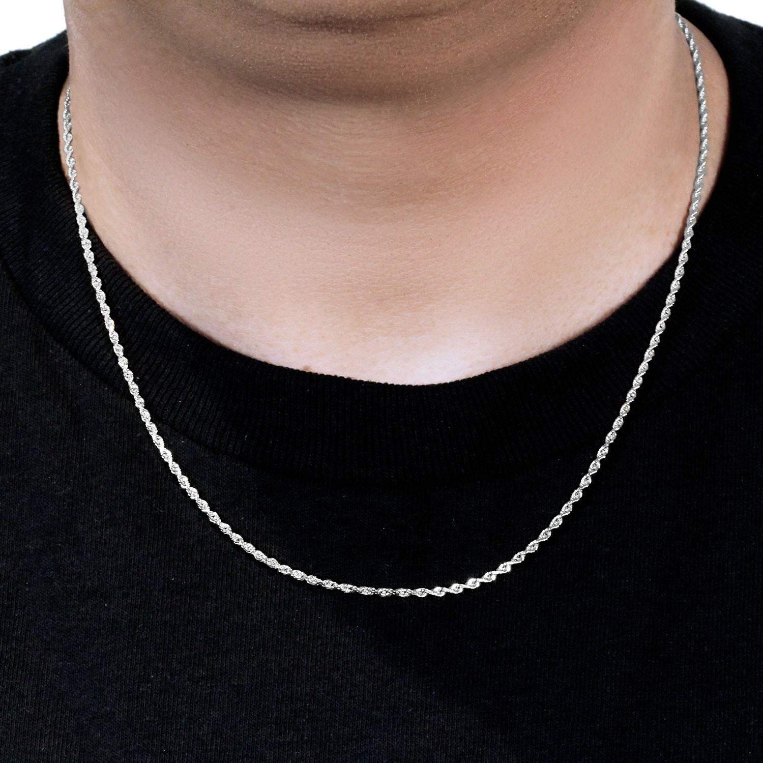 14k White Gold Solid Diamond Cut Rope Chain (2.00 mm)